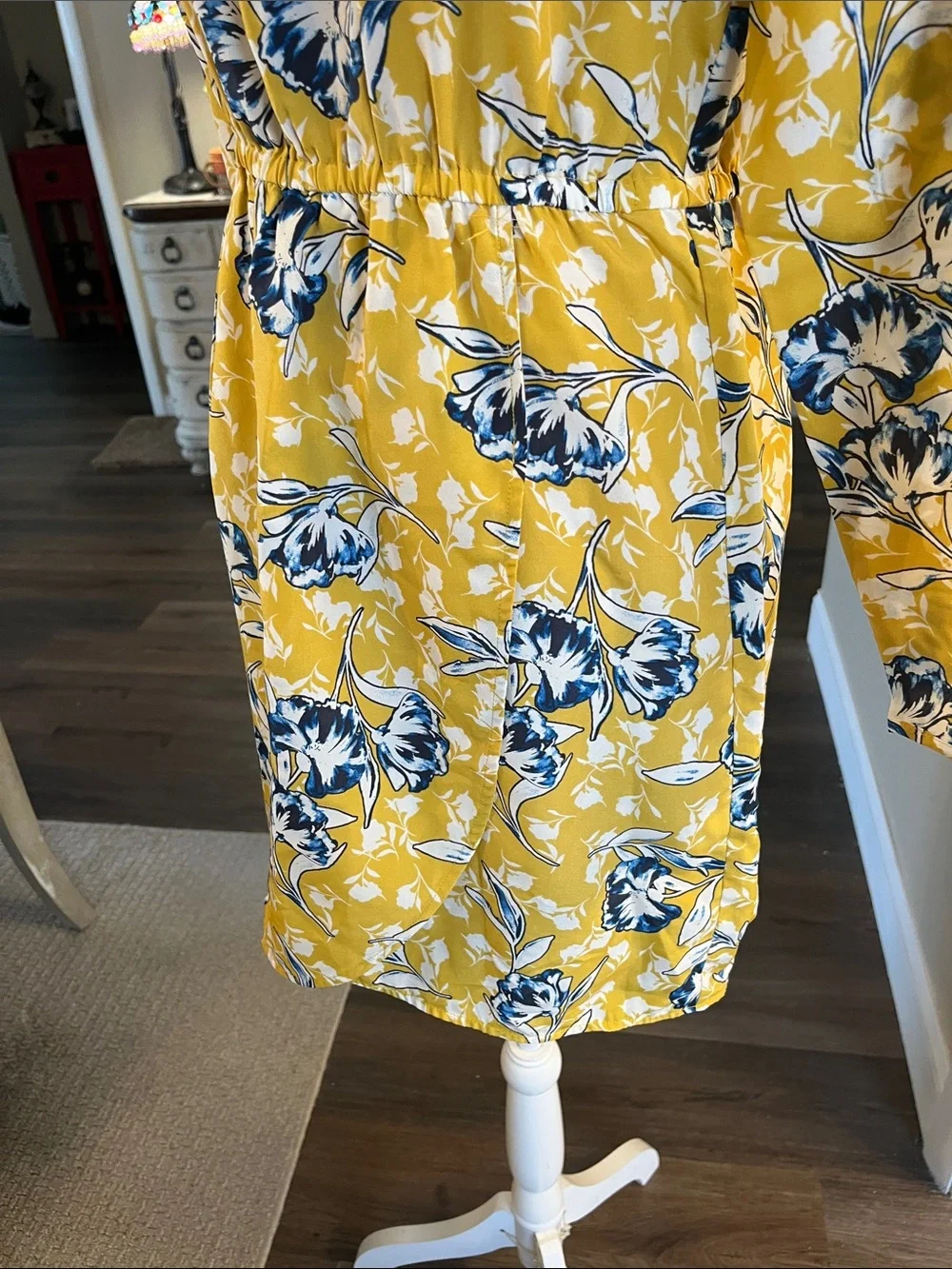J. Crew Yellow Floral Mini Dress with Blue-White Blooms